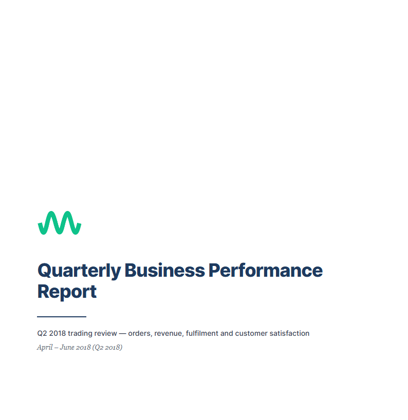 La portada de un informe: el logotipo de Kestrel Outdoor arriba a la izquierda, una pequeña etiqueta en mayúsculas con el tipo de informe, el título Q3 Wholesale Review, una línea corta de color, un subtítulo y el periodo, y un pie con el autor, las tablas usadas y una clasificación.